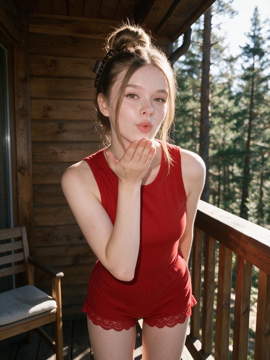Red Lace Romper Kiss on Balcony