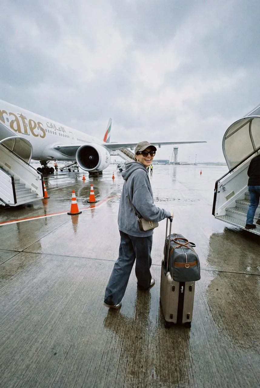 Realistic Airport Woman Walking Plane Rain