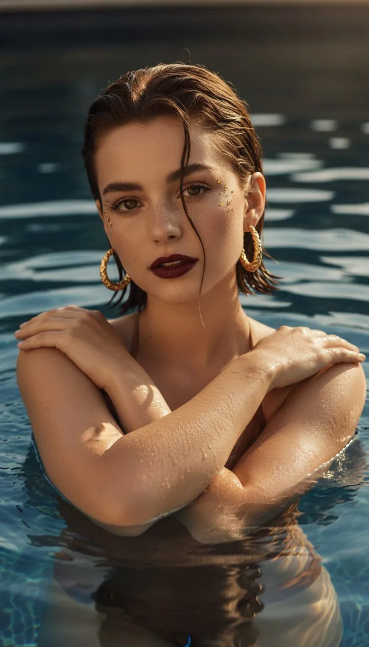 Makeup And Earrings In Pool Portrait