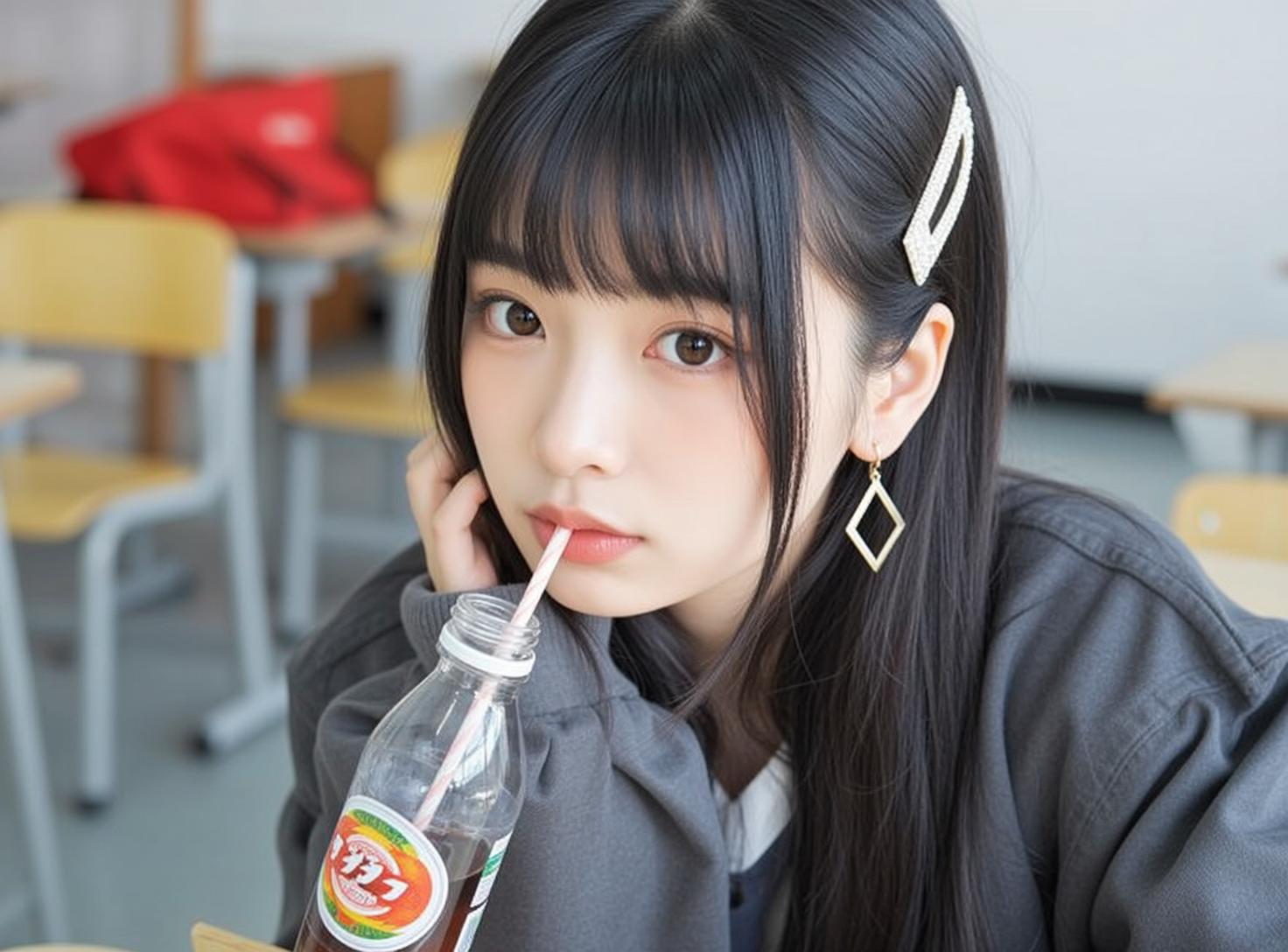 Grey Sweatshirt Classroom Drink