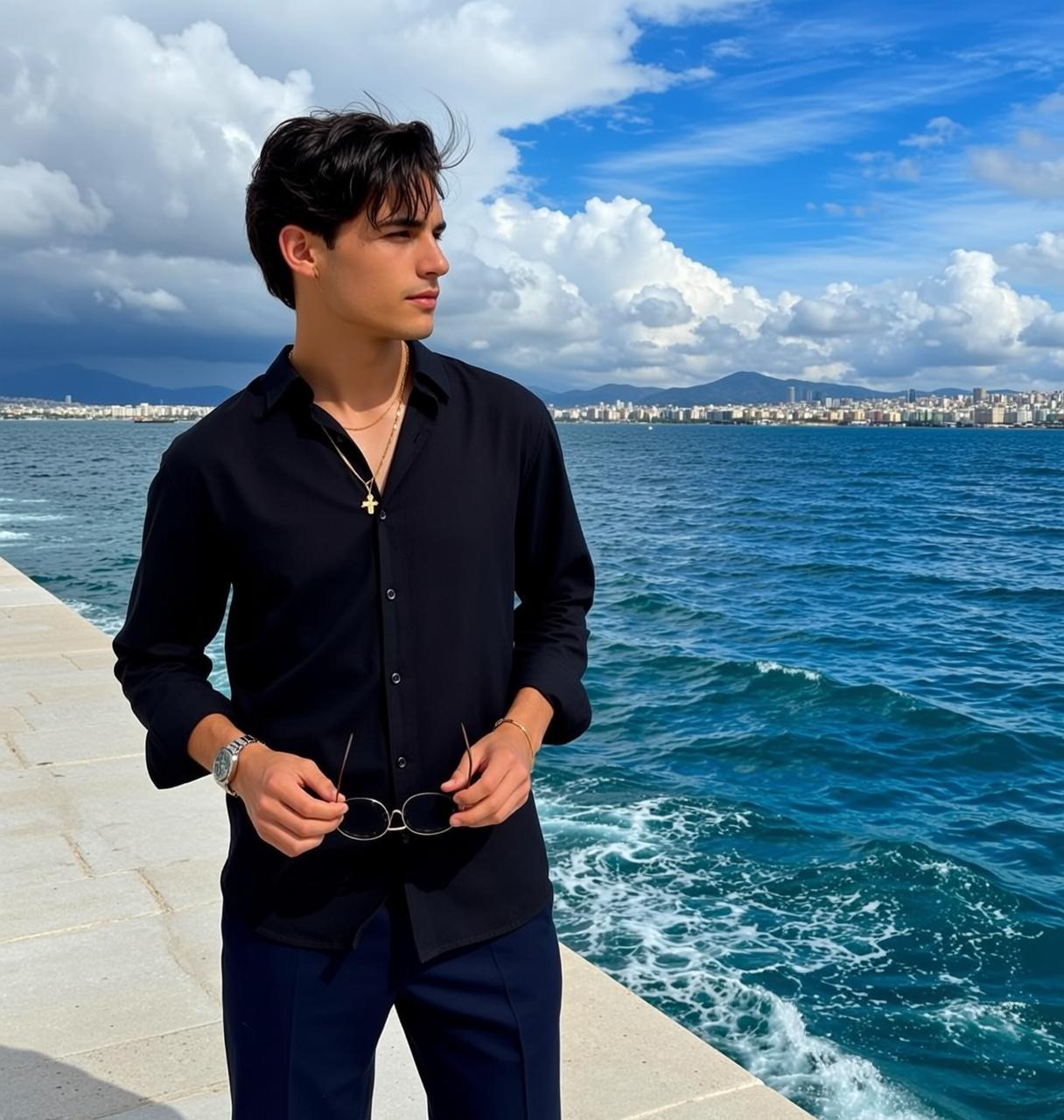Seaside Promenade Sunglasses Pose