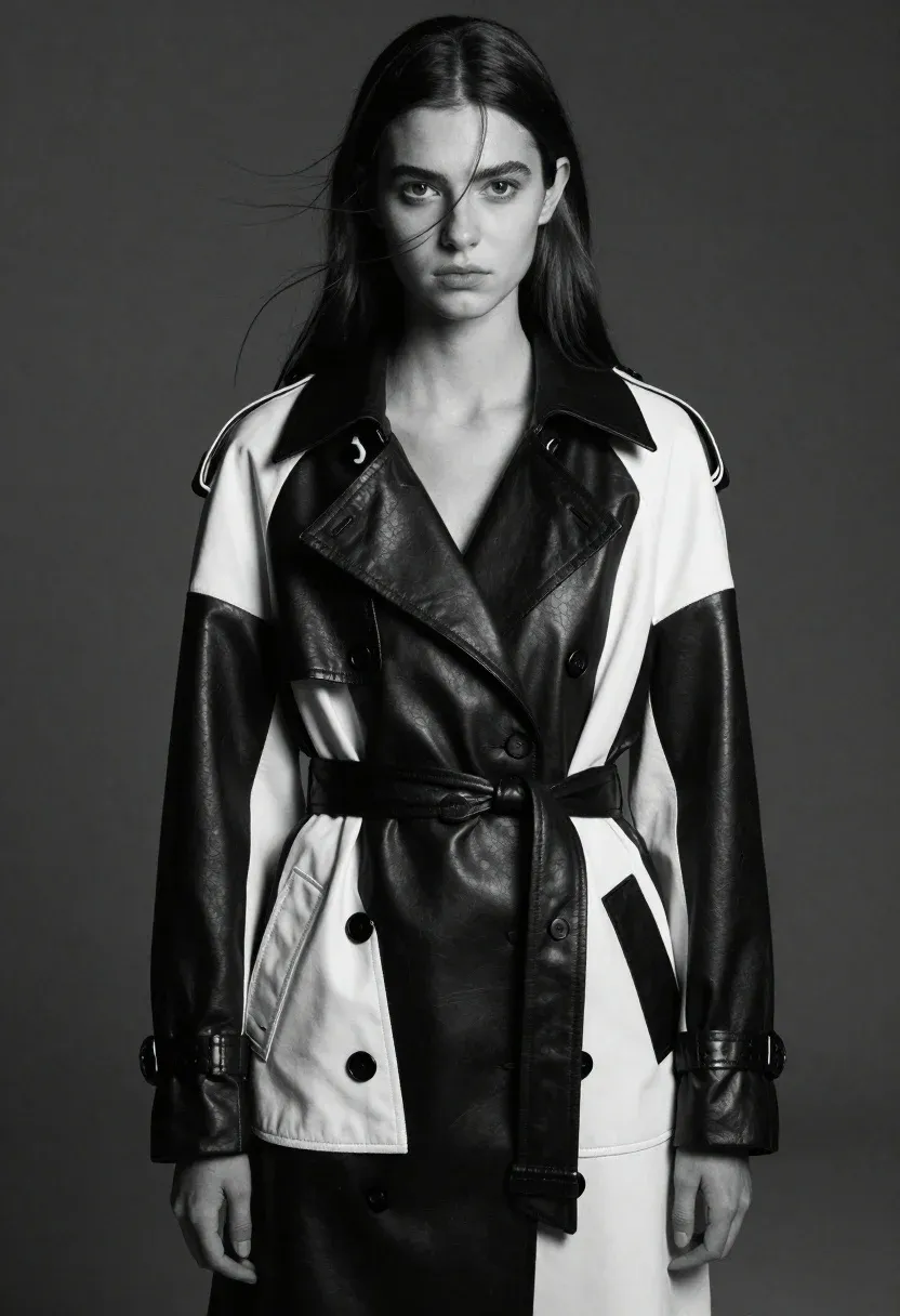 Striking Black And White Fashion Portrait Woman With Long Dark