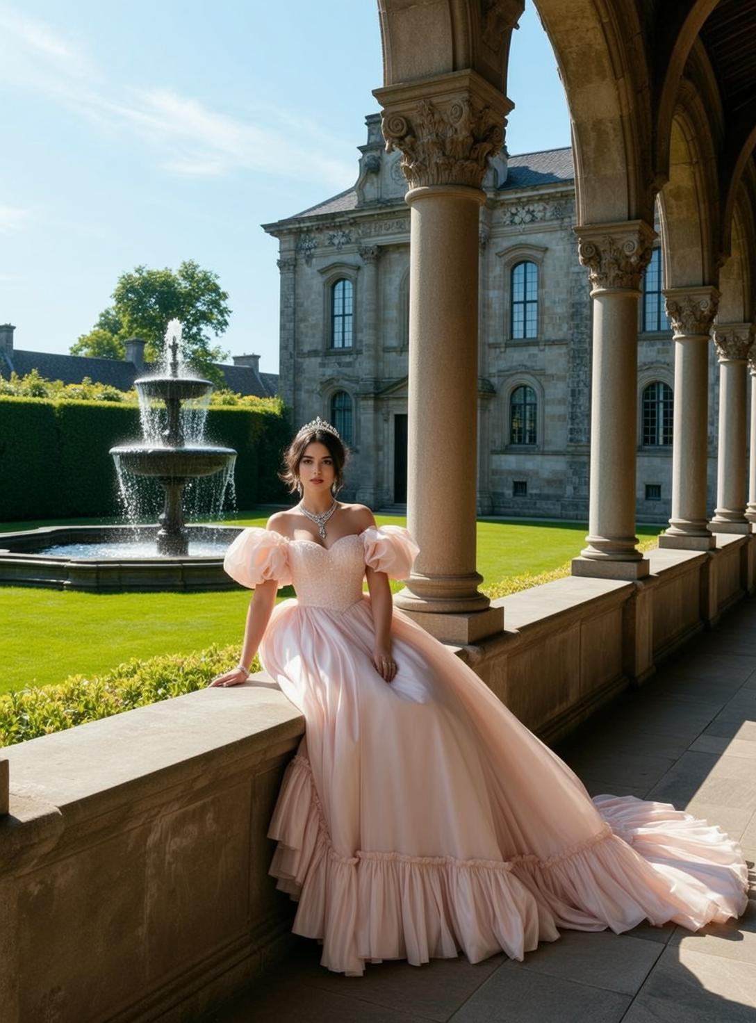 Pink Ballgown Palace Courtyard