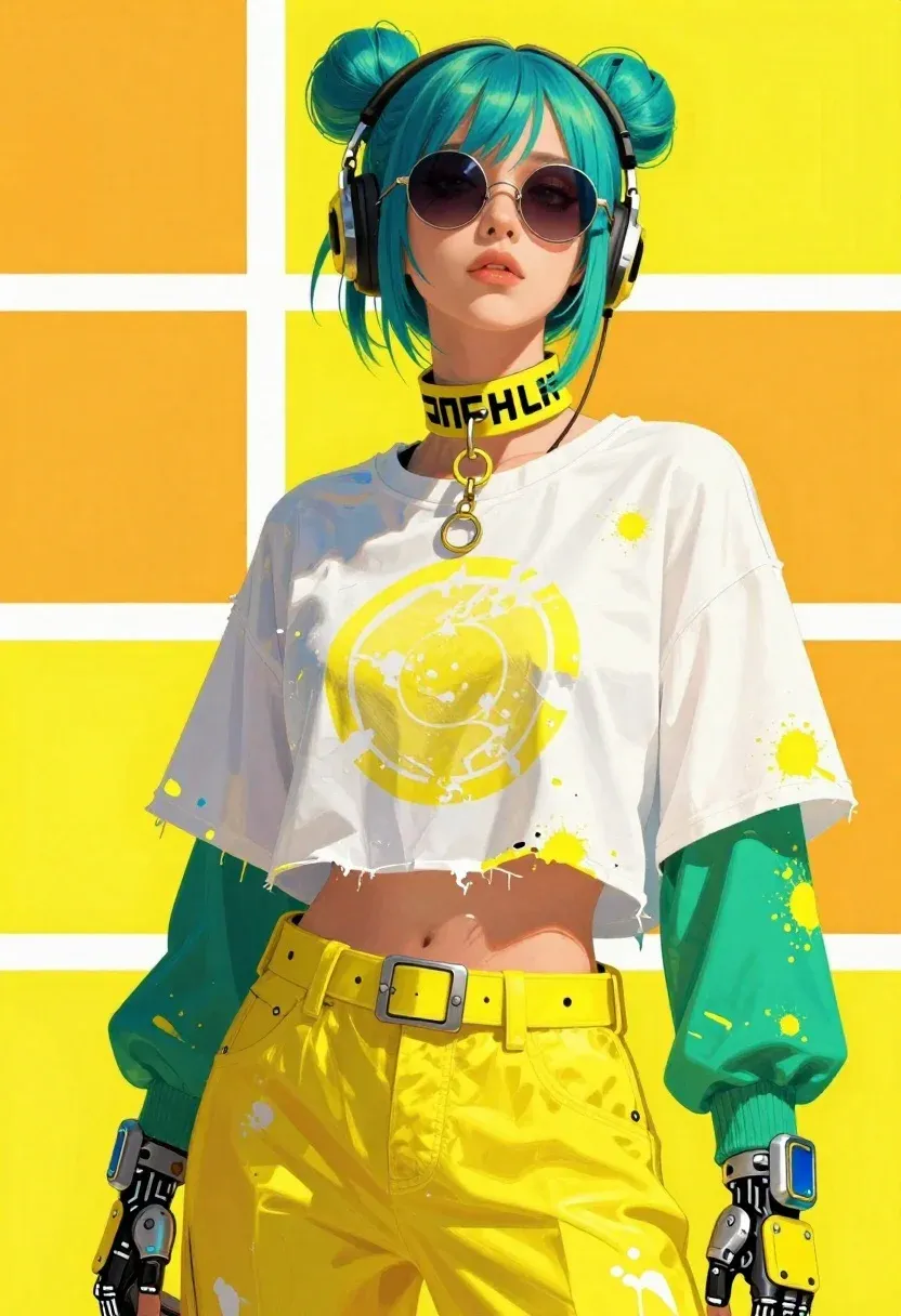 Fashion Illustration Person With Futuristic Yellow And White Accessories Subject