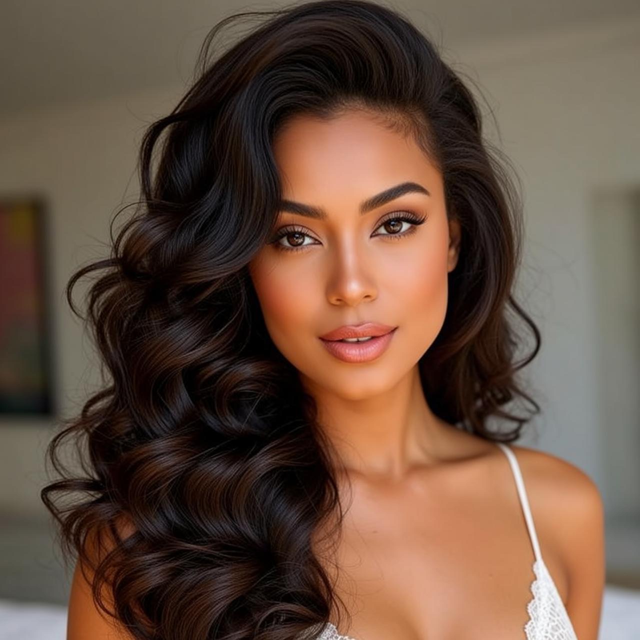 Hair Salon Beautiful Long Dark Wavy Tan