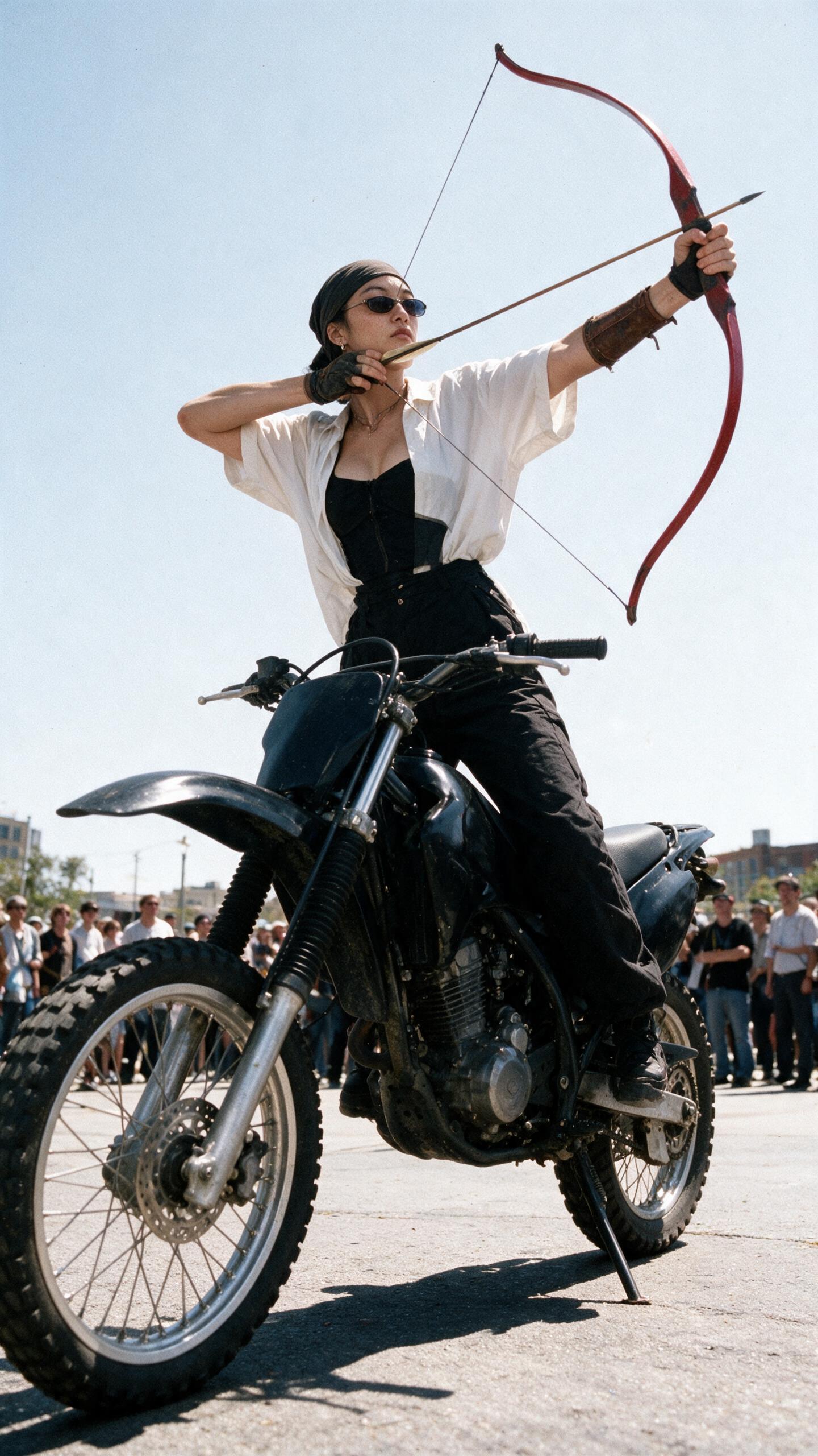 Drawing Bow On Motorcycle Outdoor Demonstration