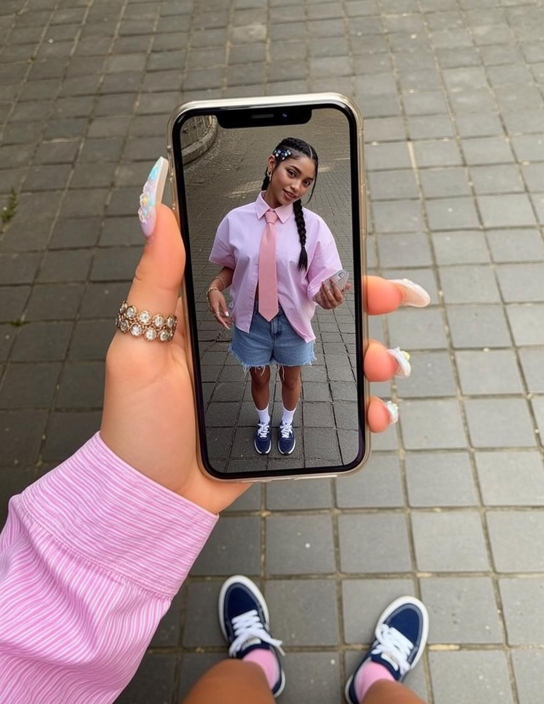 Creative Standing Full-body Captured Within Smartphone Screen