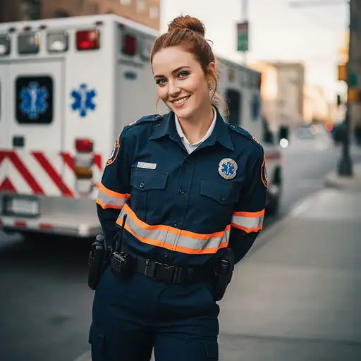 Female Dressed Paramedic Gorgeous Flirting Attractive Ambulance Background Full Body