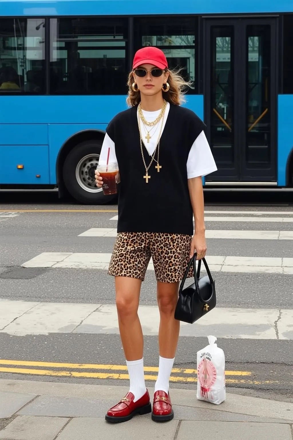Sunglasses And Earrings And Necklace At A Pedestrian Crossing