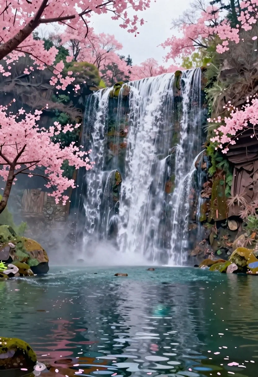 Breathtaking Digital Painting Vibrant Waterfall Landscape Full Bloom With Cascading reference photo