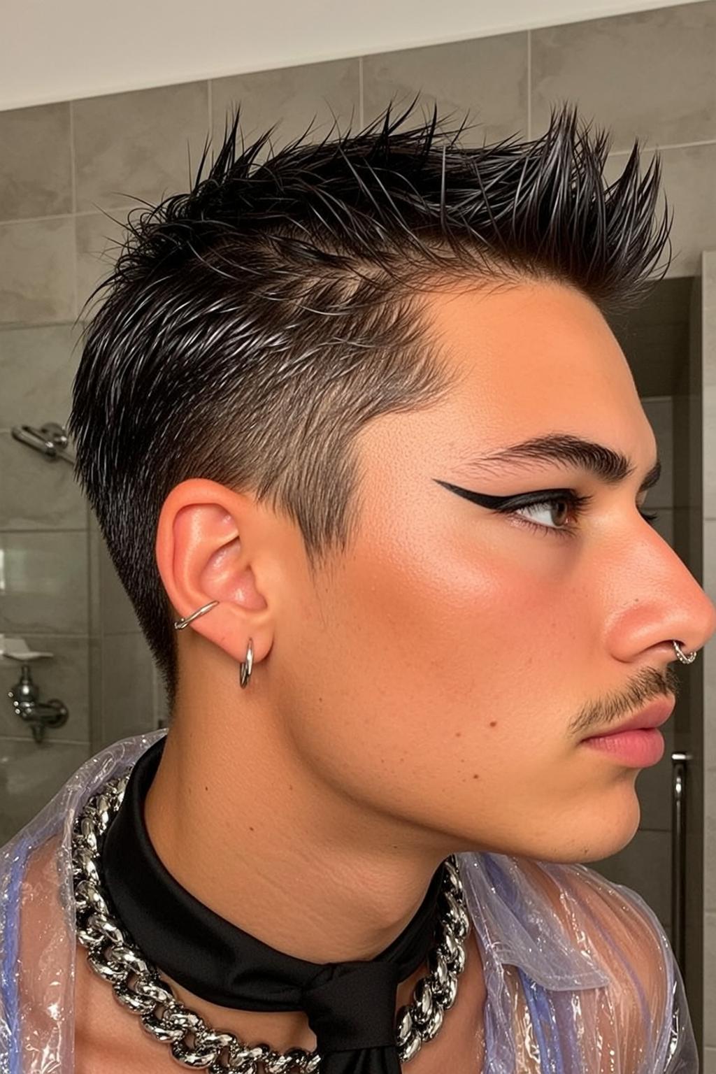 Young Sharp Short Spiky Wet-look Dark Hair
