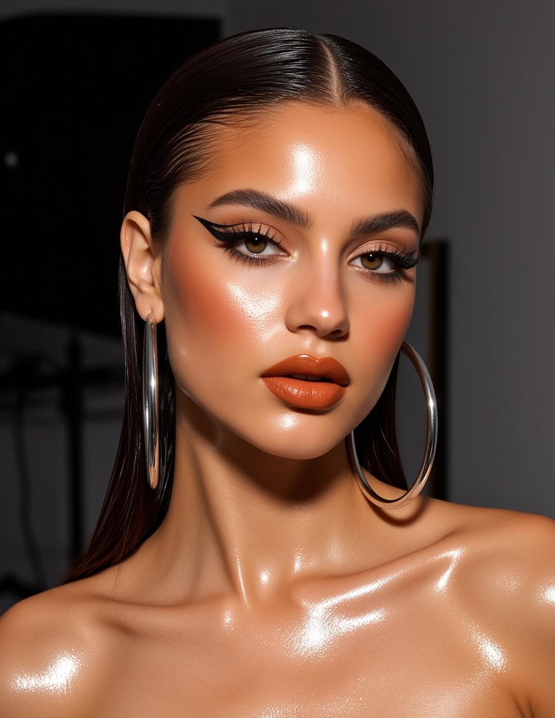 Makeup Headshot Center Part Slicked-back Dark Brown