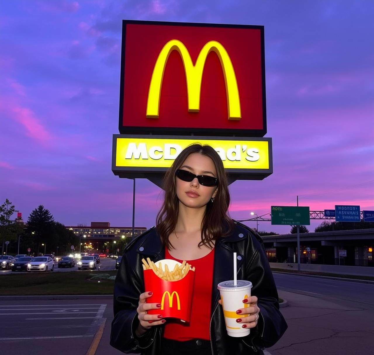 Young Woman French Fries Background
