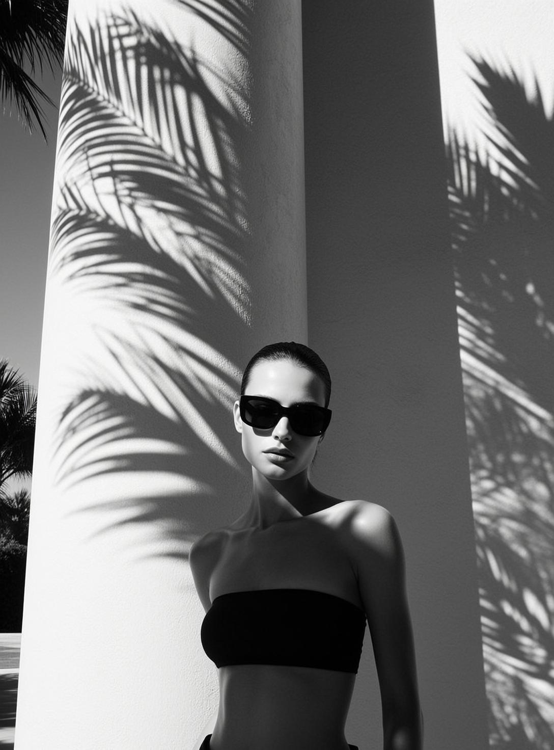 Striking High-contrast Black And White Portrait Young Woman With Slicked-back