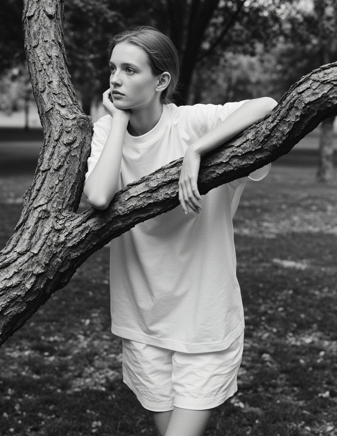 Explore Leaning Against Textured Tree Trunk Her reference photo