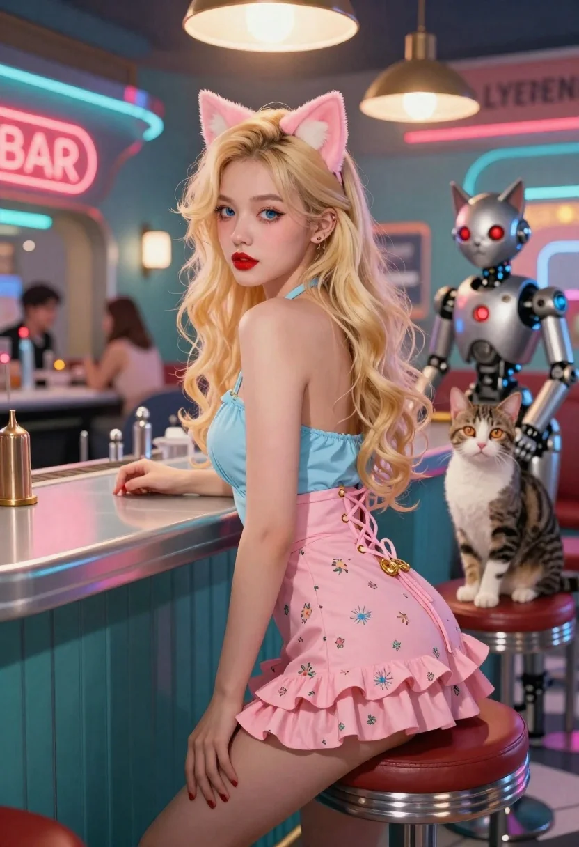 Highly Detailed Digital Painting Retro-futuristic Bar Scene With Soft Cinematic reference photo