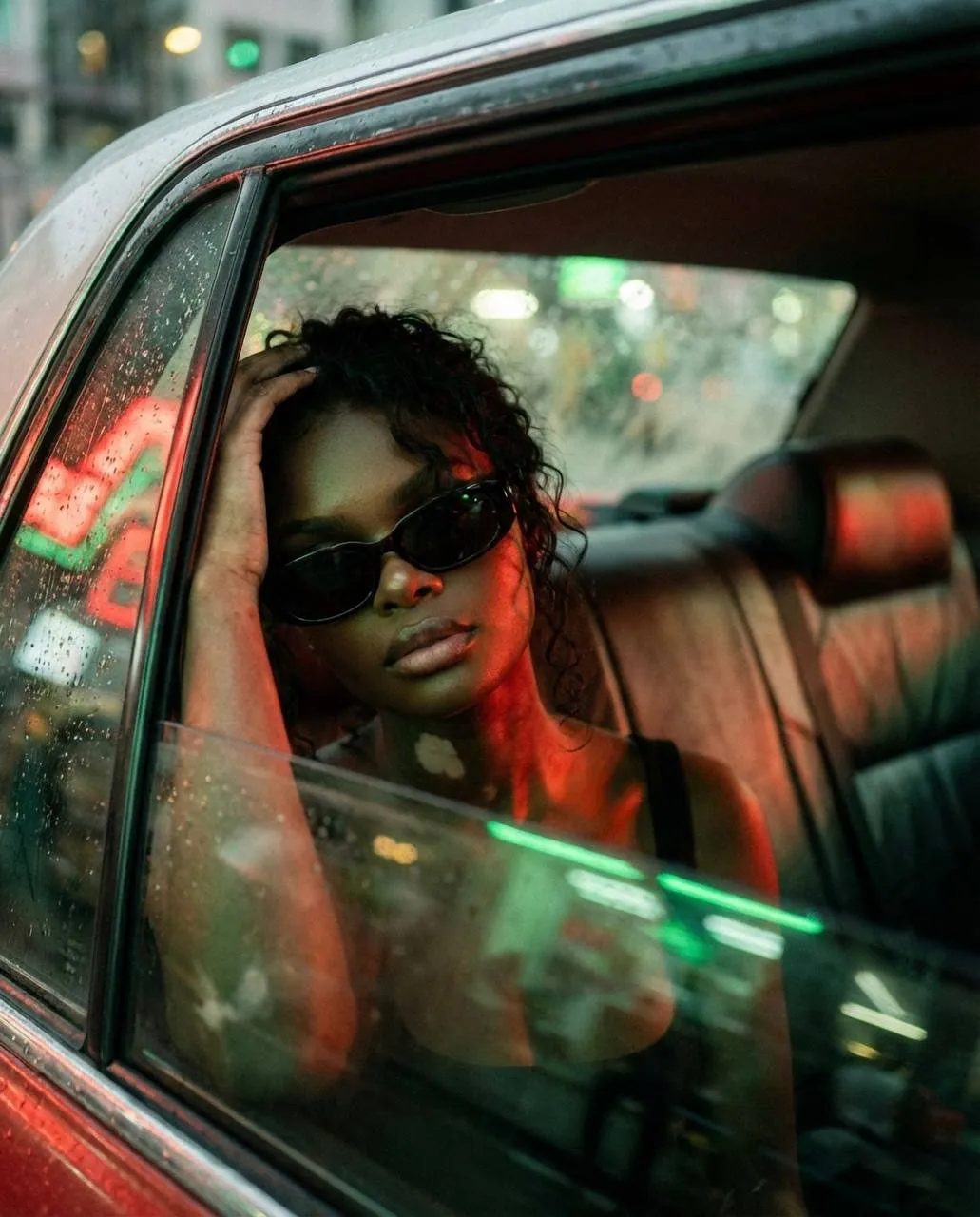 Glasses And Neon Solitude Portrait