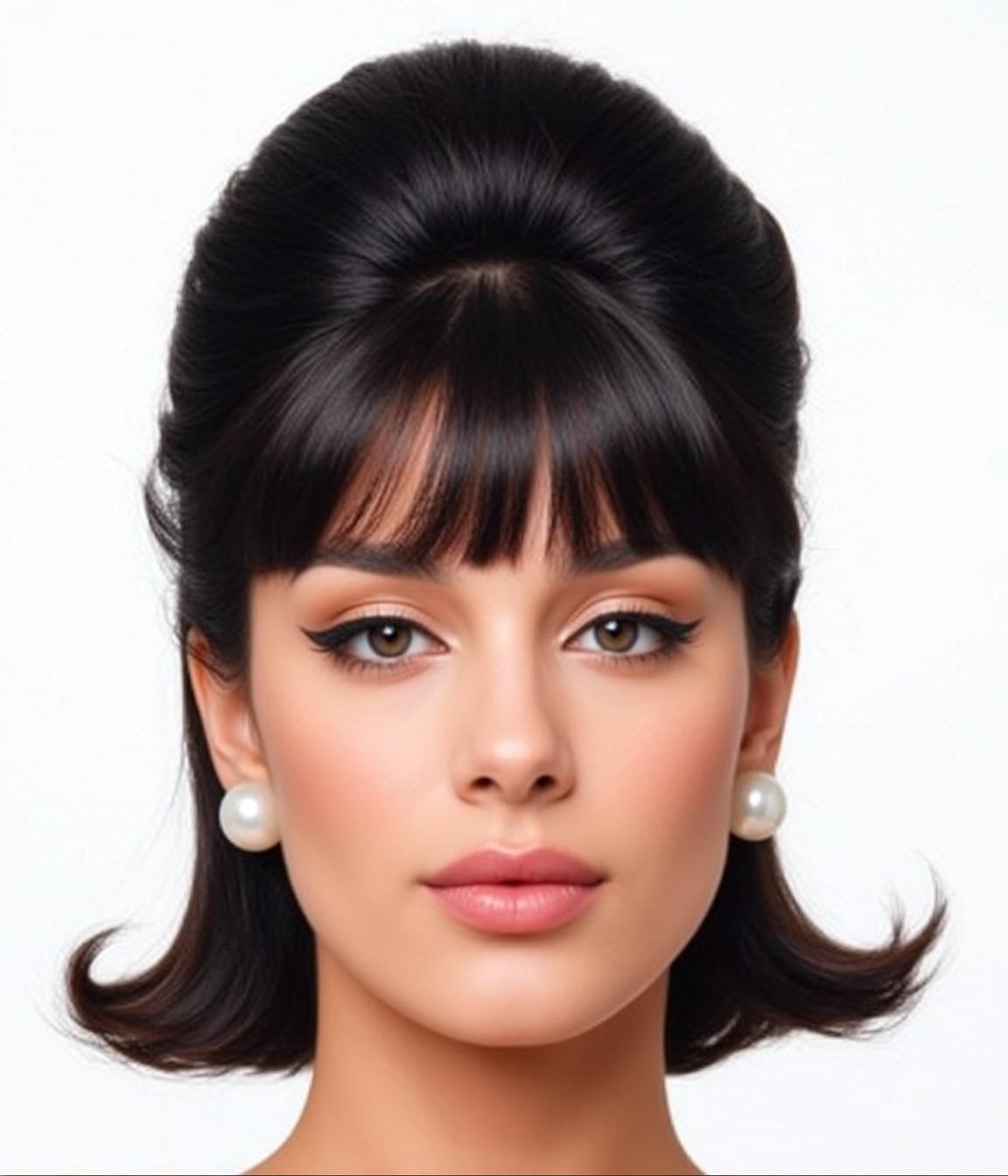 Dark Hair Bouffant Pearl Earrings Studio