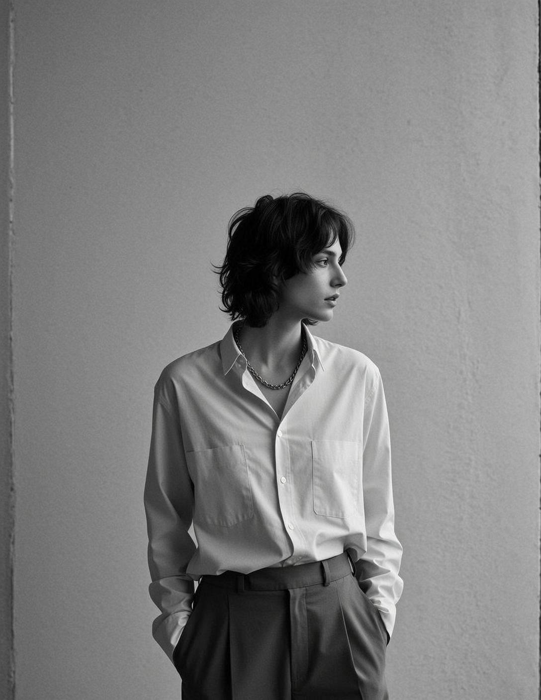 Medium Shot Black And White Photograph Captures Young Person With