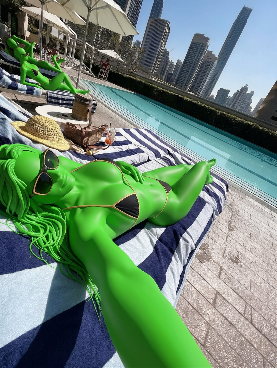 Template for Sunglasses With A Black Bikini On A Striped Lounger