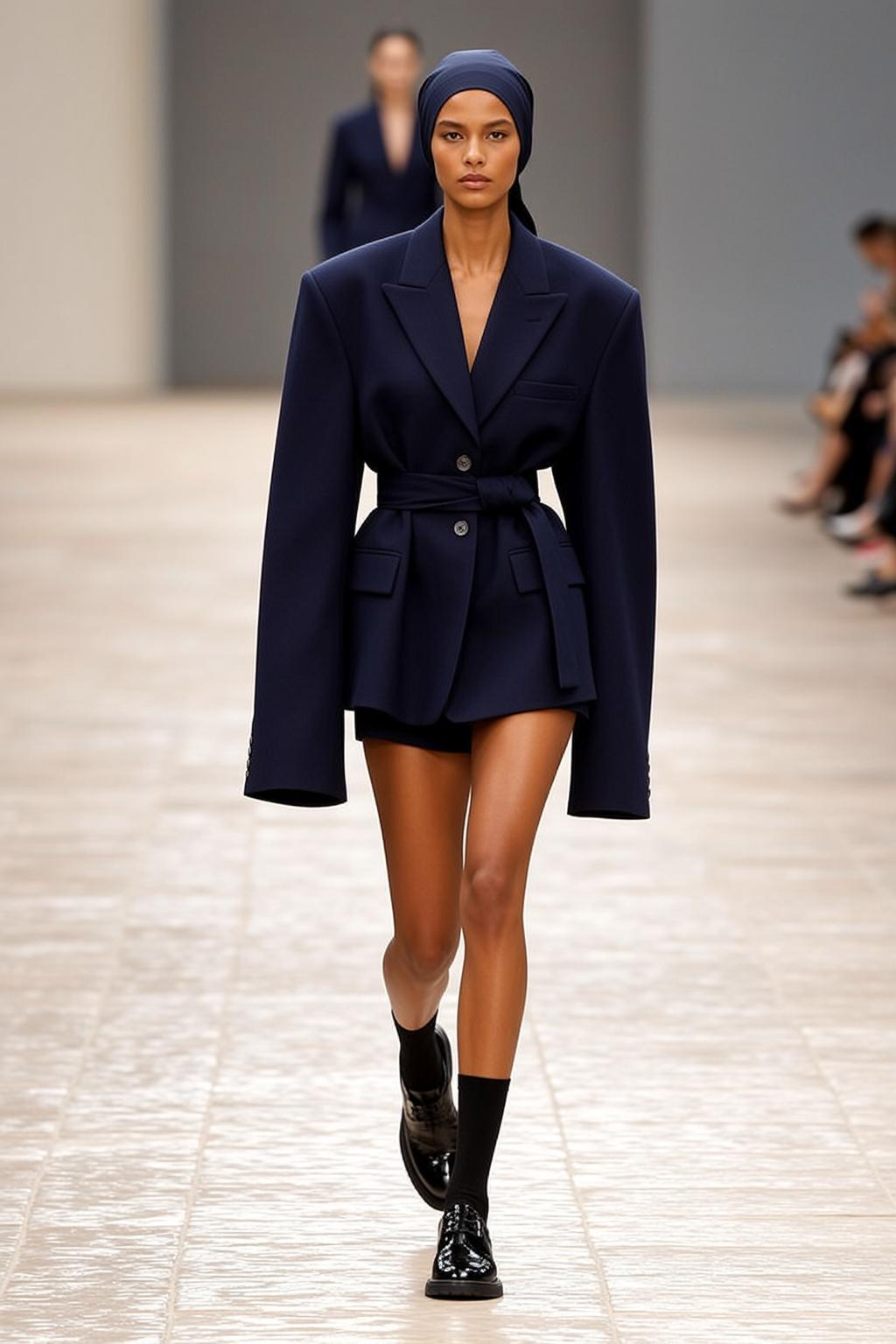 Fashion Week Dark Tied Headscarf Medium-toned Oversized