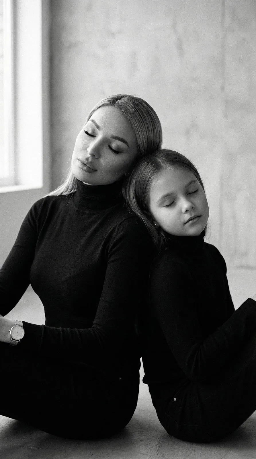 Black And White Fine Grain Mom Daughter Portrait