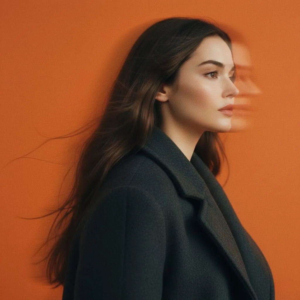 Mysterious Figure Panning Studio Portrait Motion Blur Orange Background