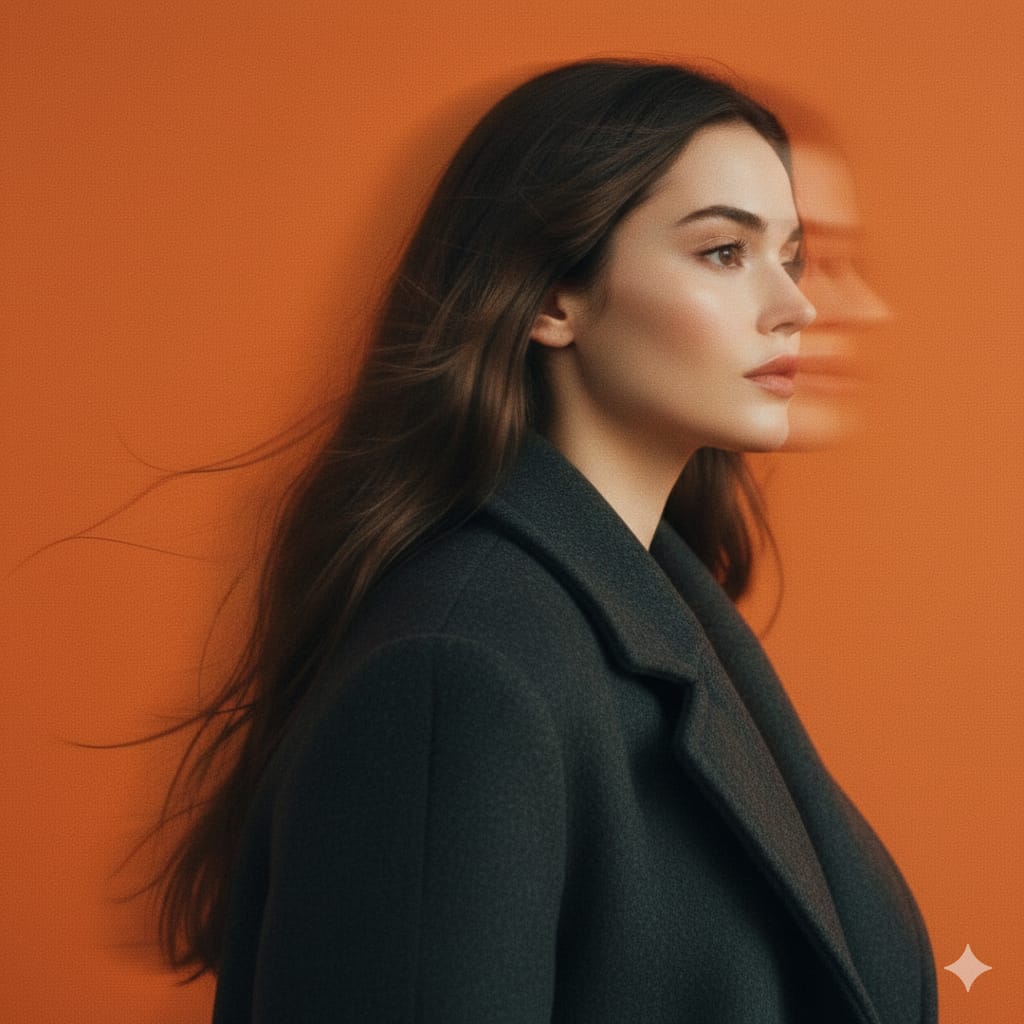 Mysterious Figure Panning Studio Portrait Motion Blur Orange Background