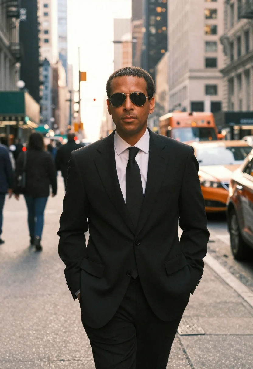 Medium Format Film Photograph Man Walking Through Urban City Street reference photo