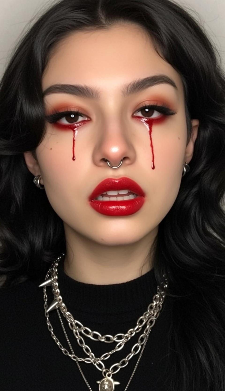 Halloween Makeup Young Long Wavy Black Hair