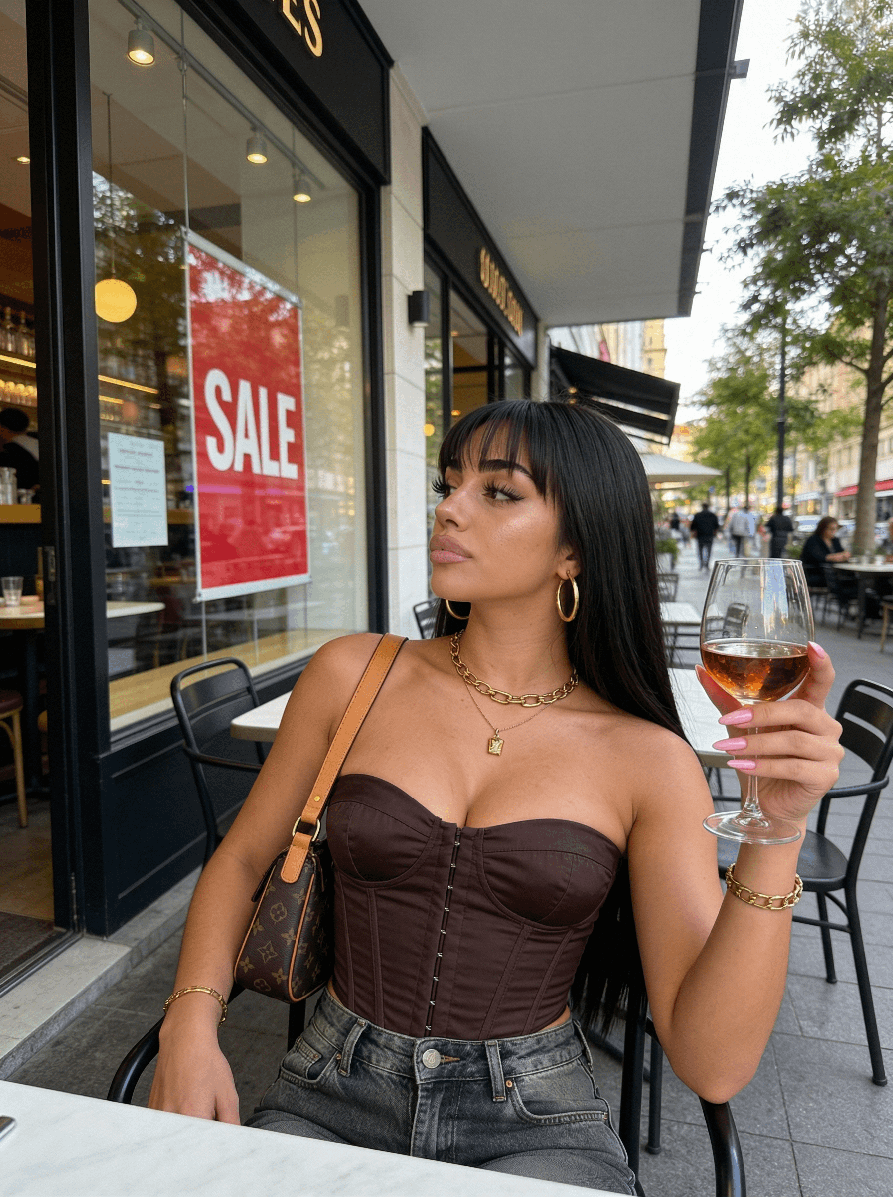 Outdoor Cafe With White Wine
