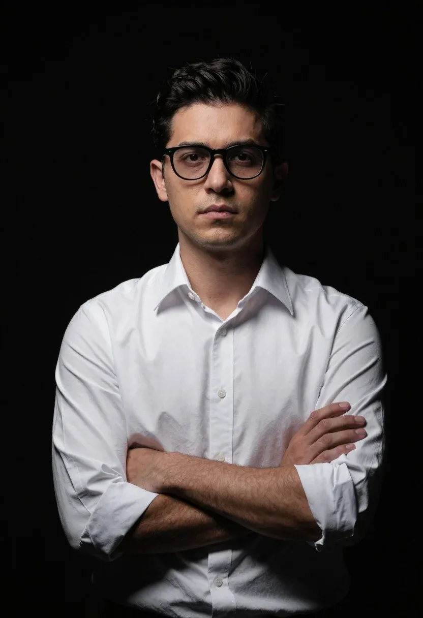 Medium Shot Man With Short Dark Hair And Black-framed Glasses