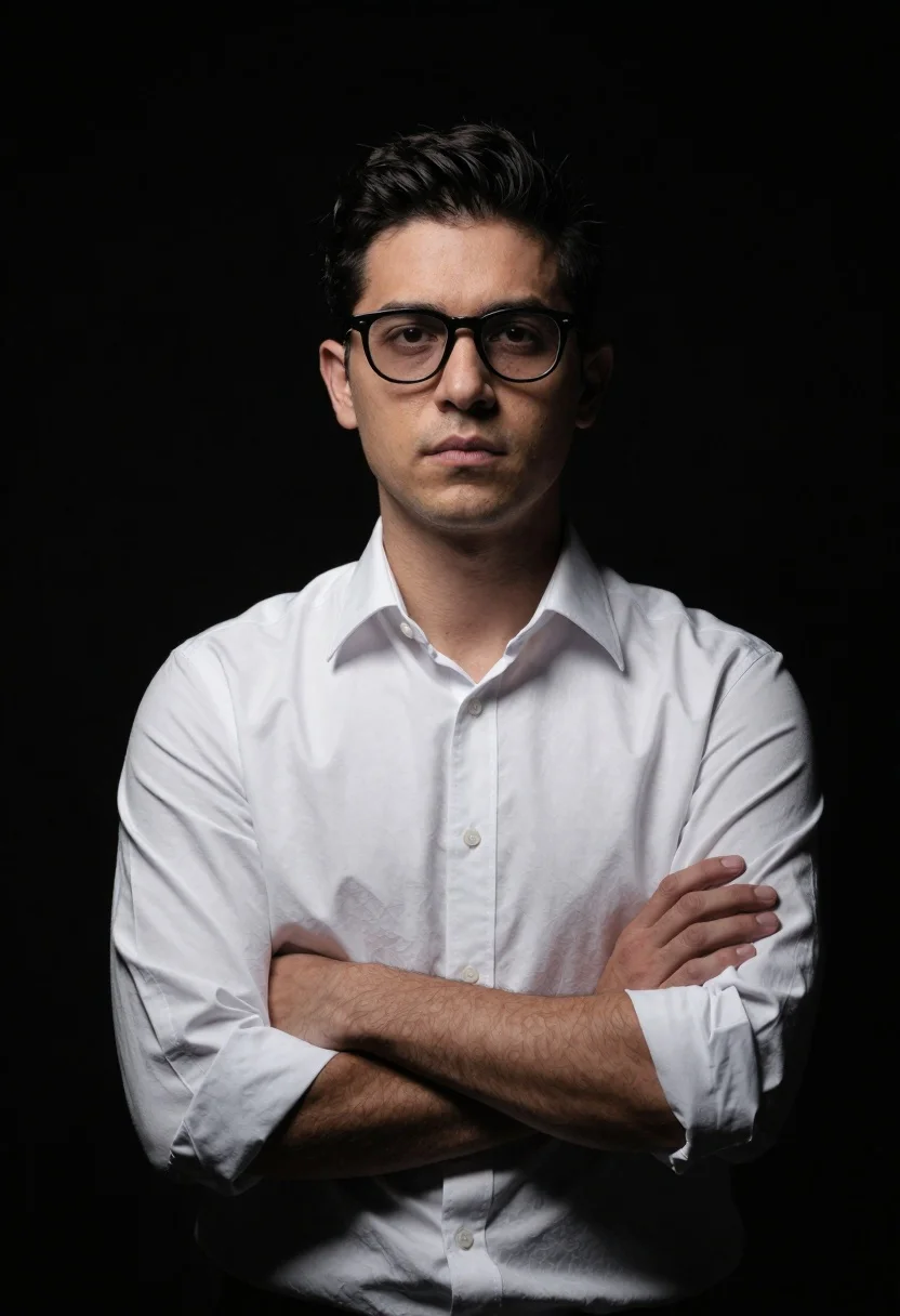Medium Shot Man With Short Dark Hair And Black-framed Glasses reference photo
