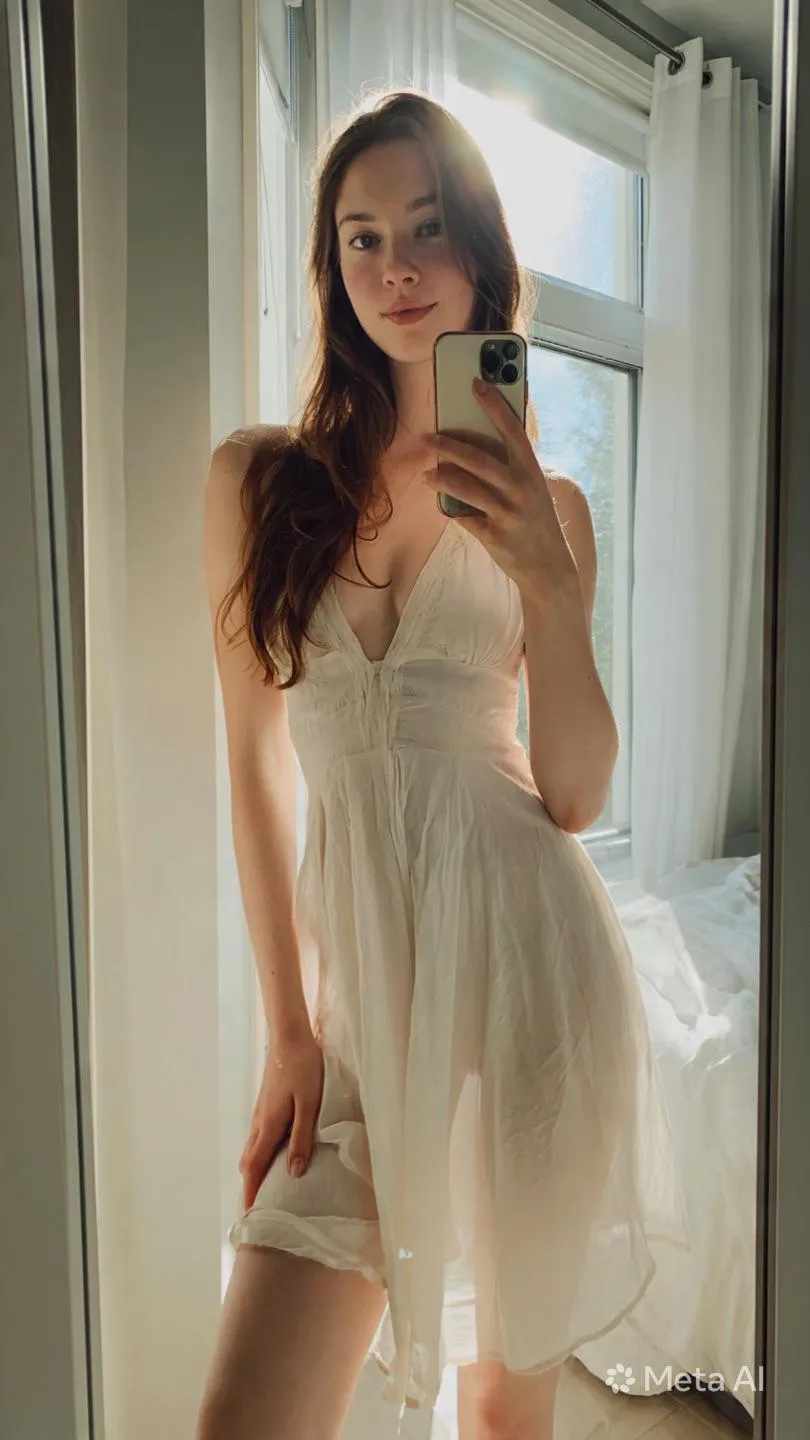Mirror Selfie Bright Bedroom White Sundress