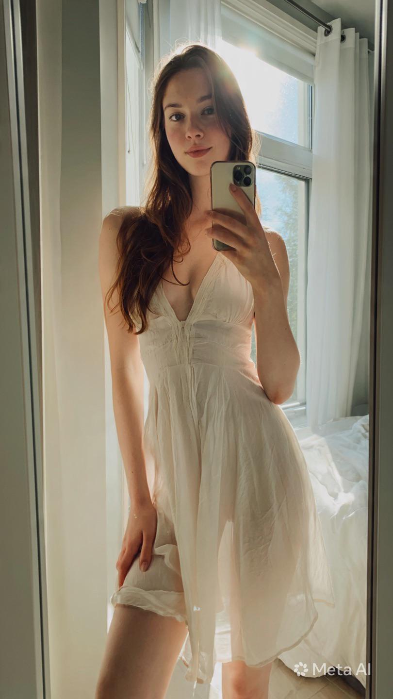 Mirror Selfie Bright Bedroom White Sundress