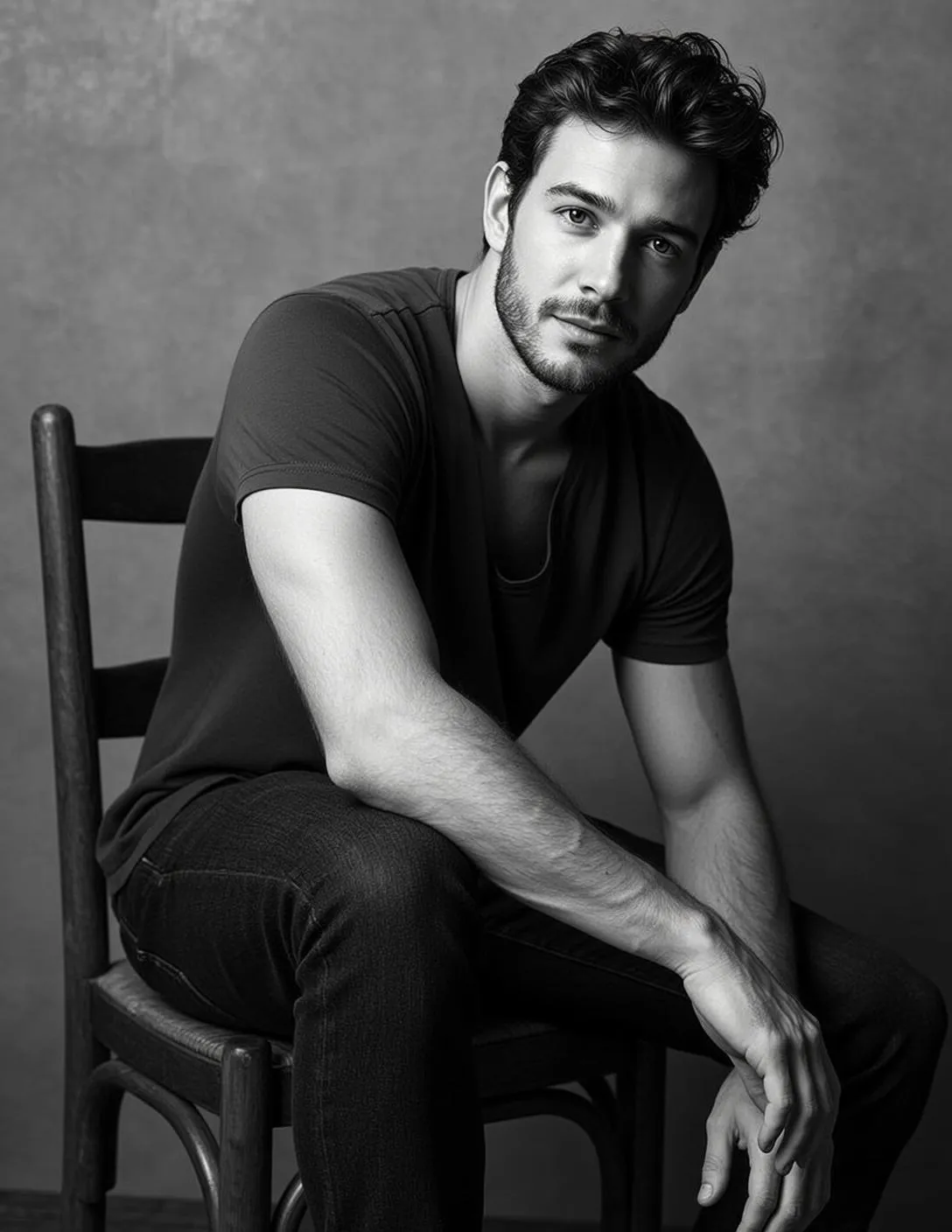 Medium Shot Black And White Captures Young Man With Dark