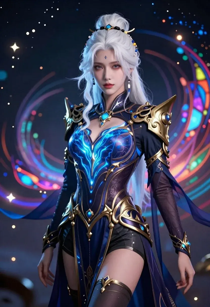 Digital Anime-inspired Portrait Ethereal Young Woman With Wavy White Hair