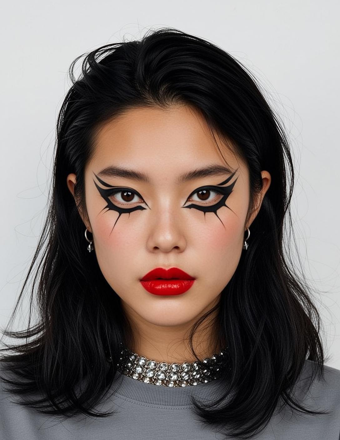 Photorealistic Head-and-shoulders Portrait Young East Asian Woman With Dark Slightly