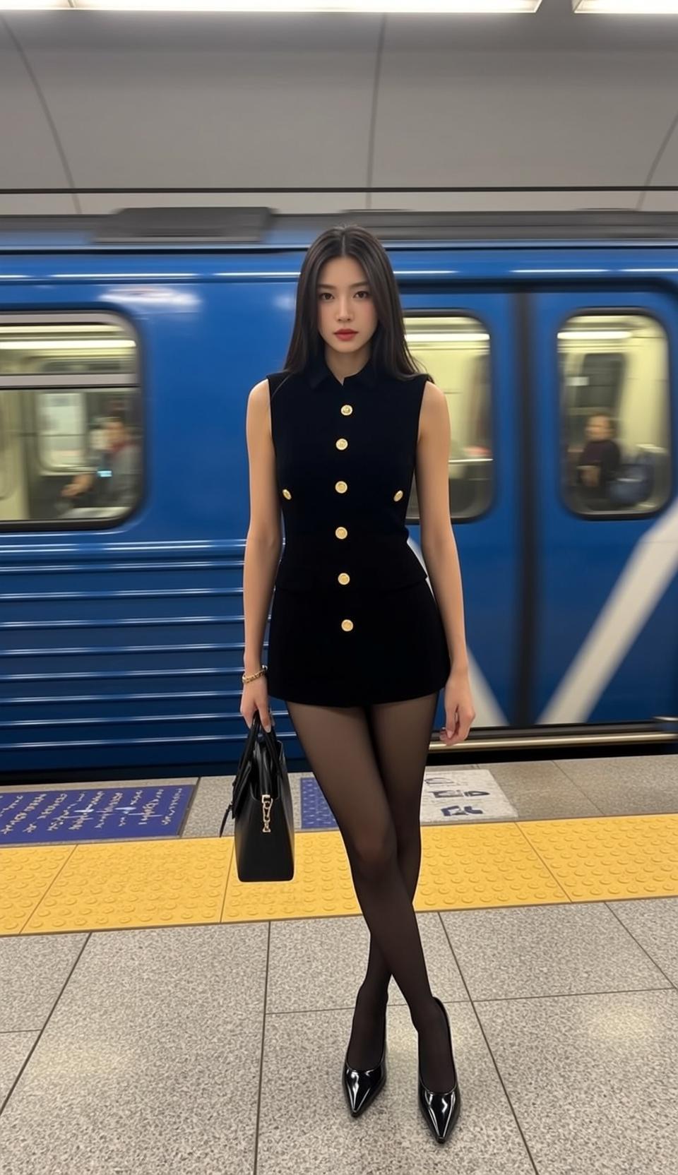 East Asian Woman Subway Platform Fashion