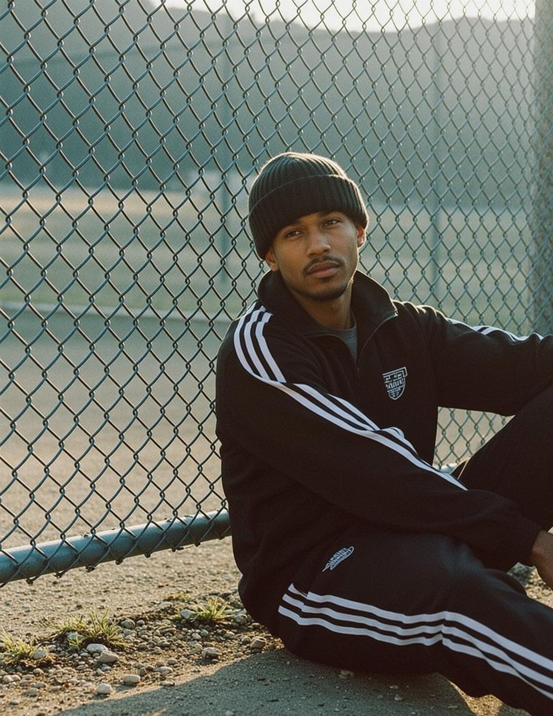 Man By Chain Link Fence Neutral Expression