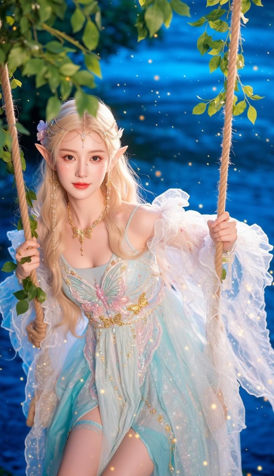 Fairycore Young Elf Ears Long Blonde Wavy