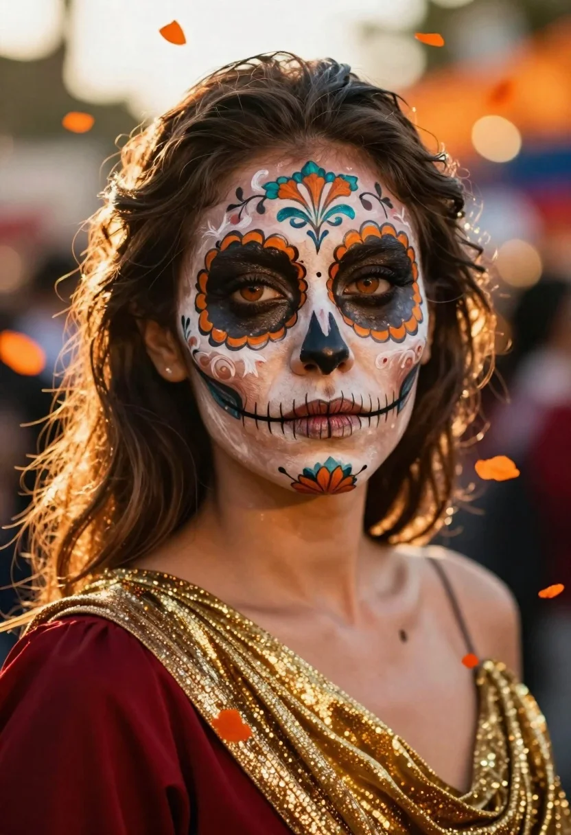 Portrait Woman With Elaborate Day The Dead Skull Makeup Featuring reference photo