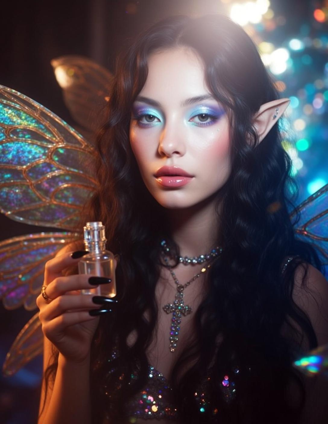 Fairycore Young Pointed Ears Long Wavy Dark