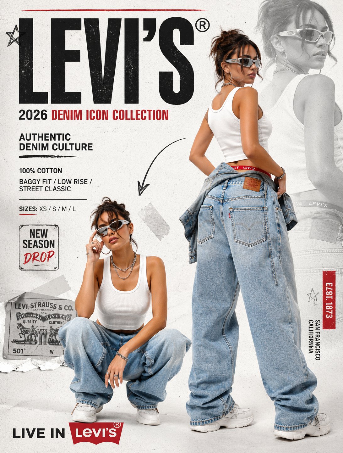Denim Outfit Woman San Francisco Graphic Background