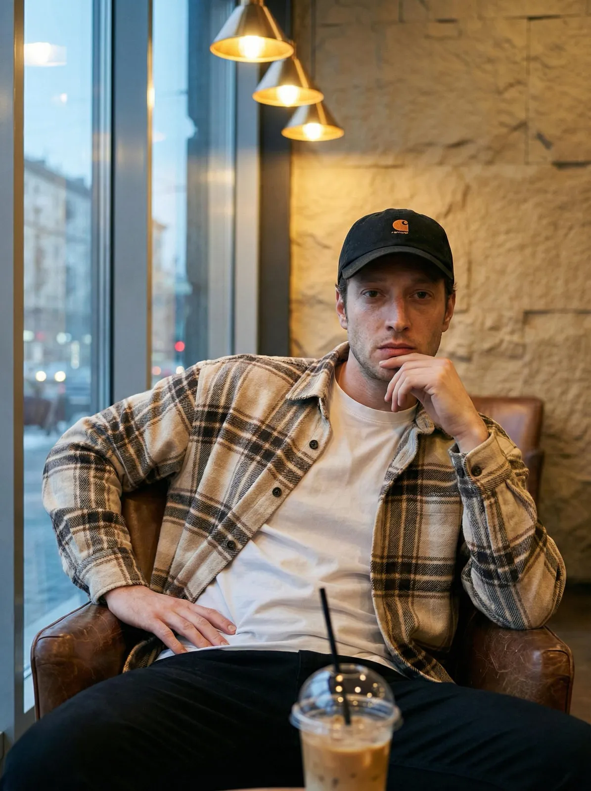 Realistic Man Cafe Portrait Winter City