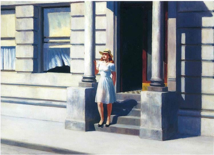 Edward Hopper Style Summer Dress On Stone Steps