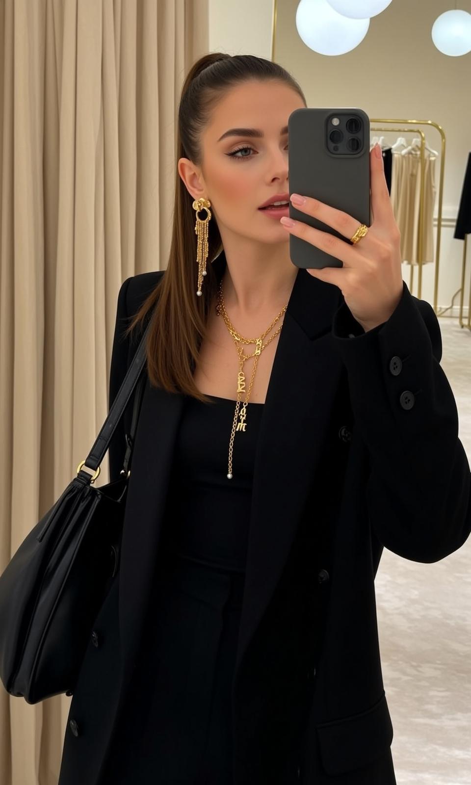 Black Blazer Handbag Selfie