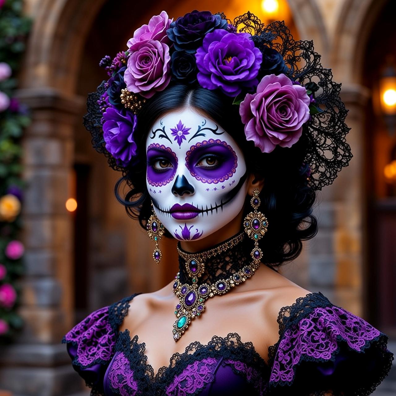 Halloween Makeup Skull Paint Black Curly Pale