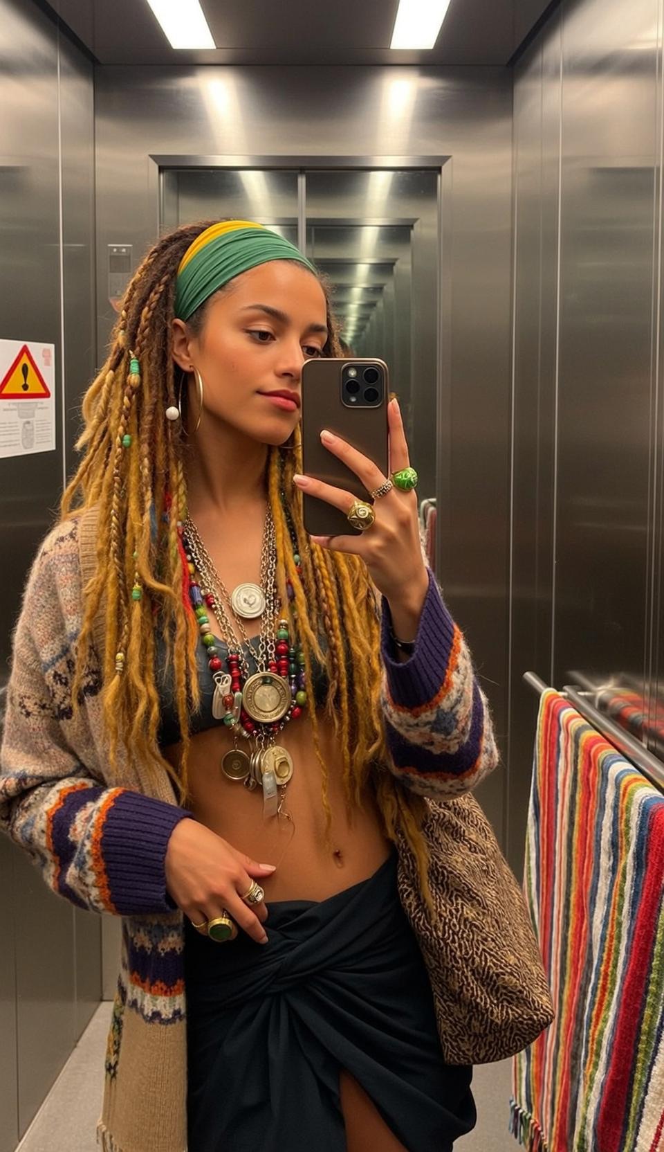 Dreadlocks Bikini Elevator Selfie