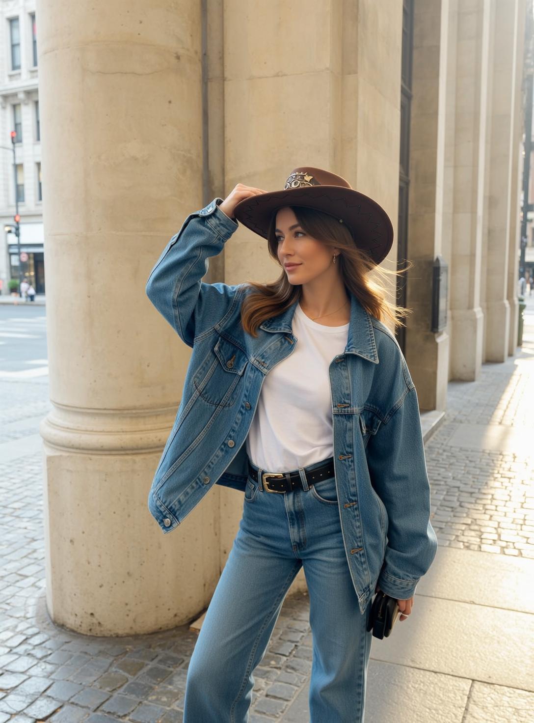 Cowboy Hat Denim Jacket Street